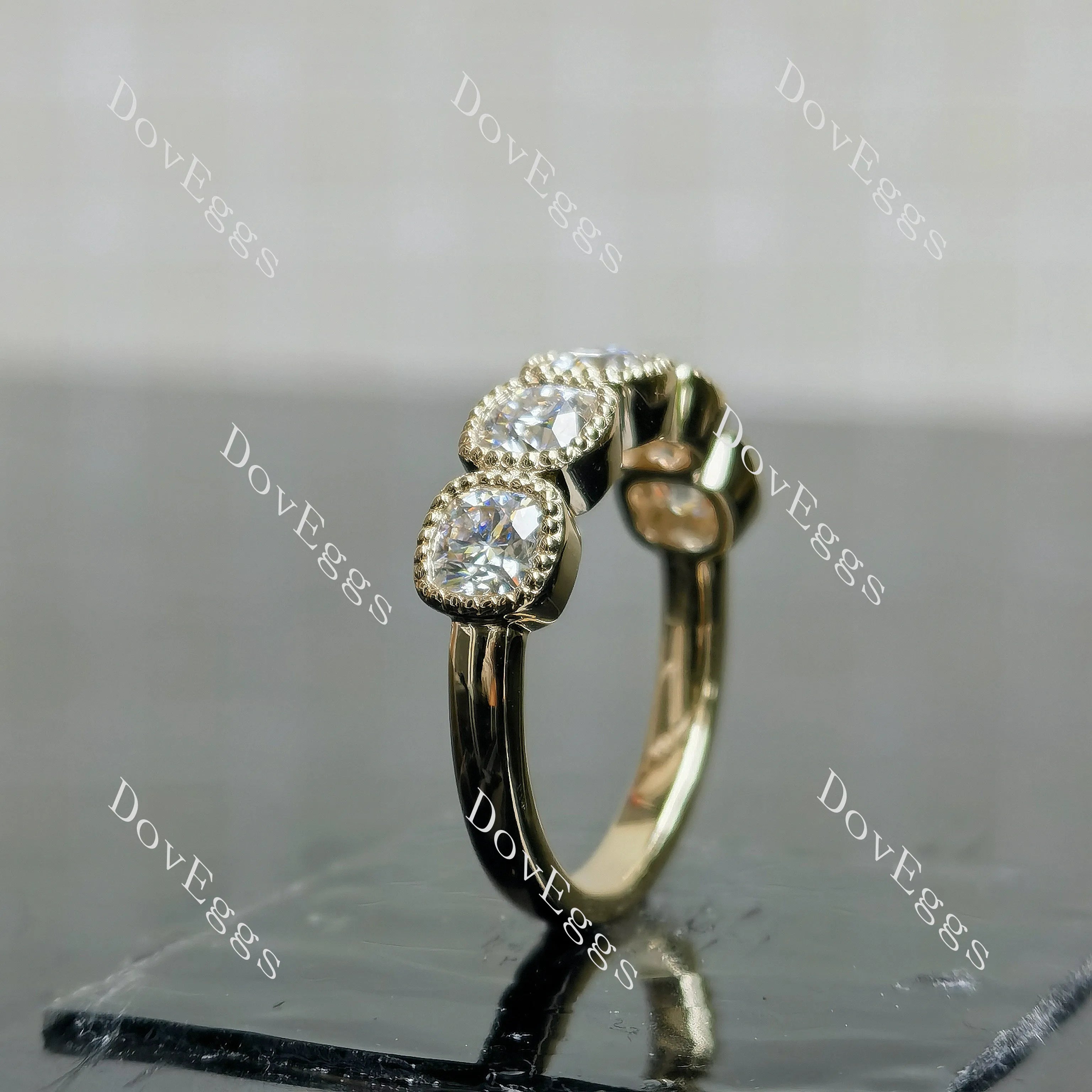 Cushion five stones bezel moissanite wedding band-2.3mm band width| DovEggs