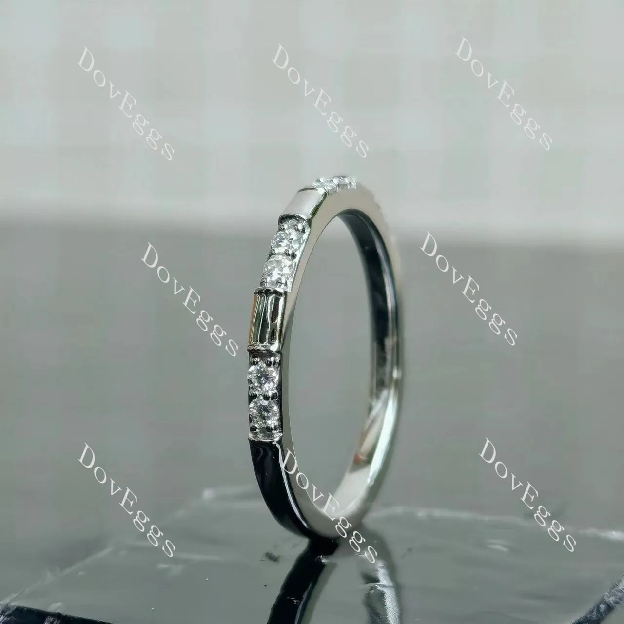 Round pave moissanite/lab grown diamond wedding band-2.0mm band width| DovEggs