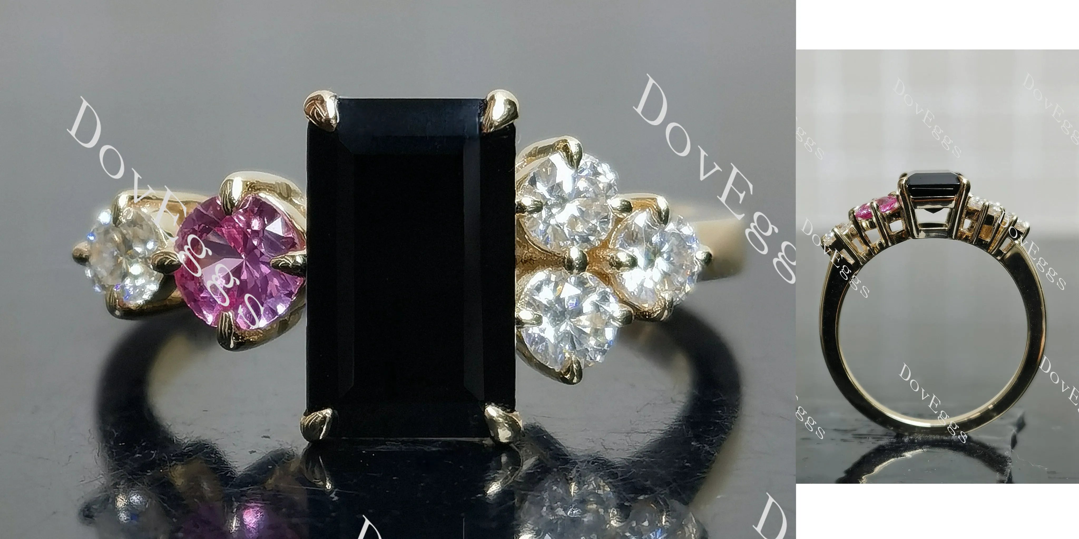 Emerald side stones colored gem engagement ring| DovEggs
