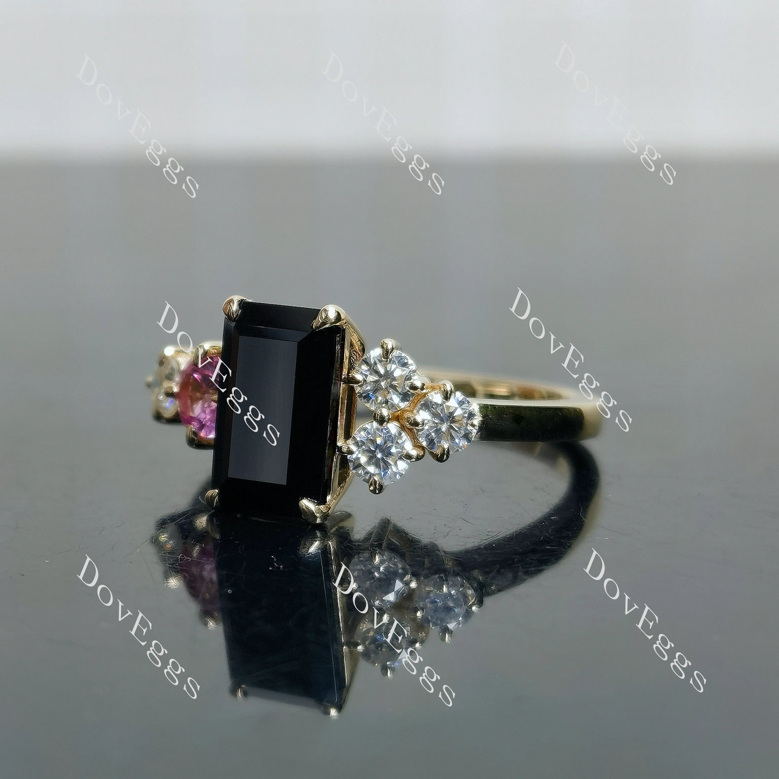 Emerald side stones colored gem engagement ring| DovEggs