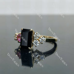 Emerald side stones colored gem engagement ring| DovEggs