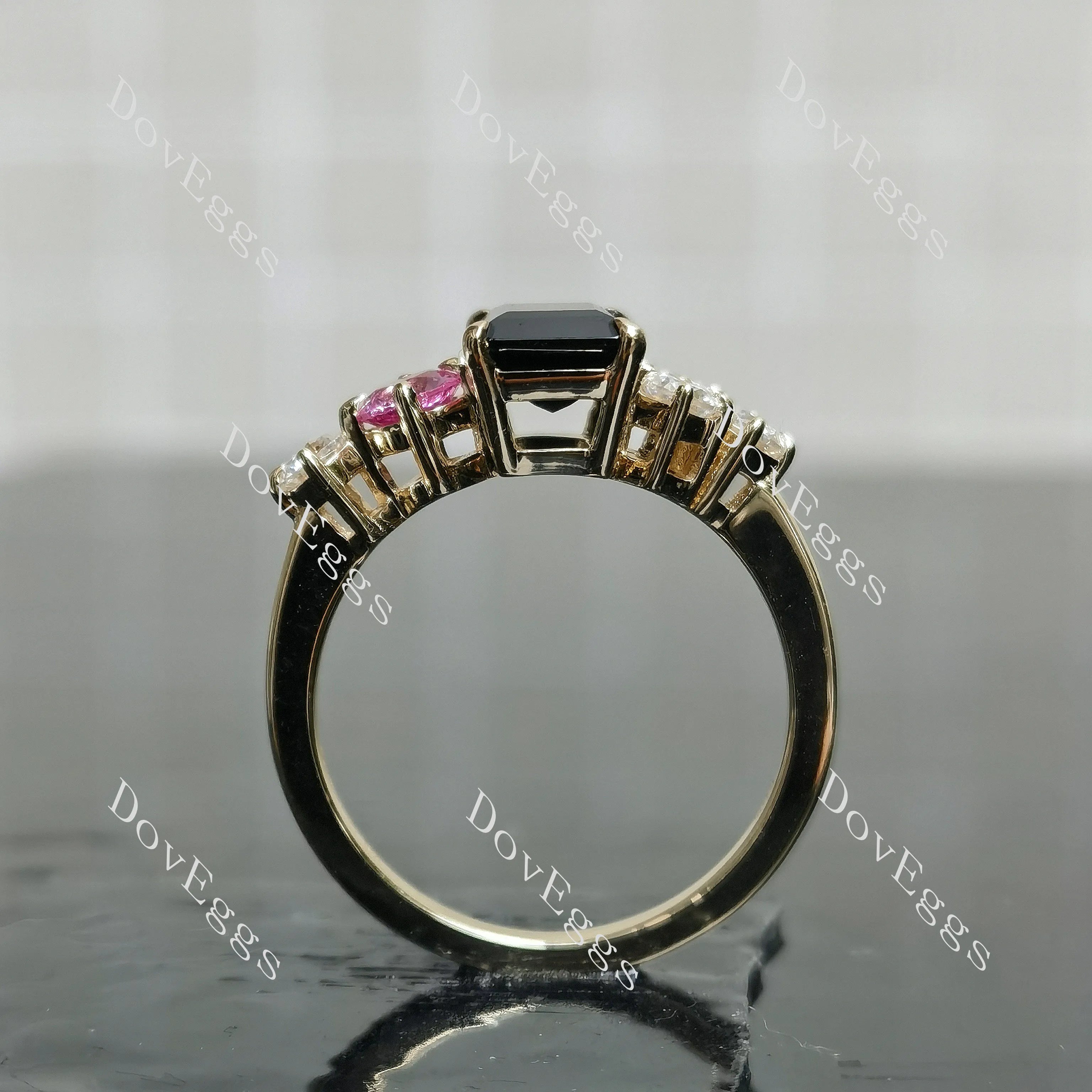 Emerald side stones colored gem engagement ring| DovEggs