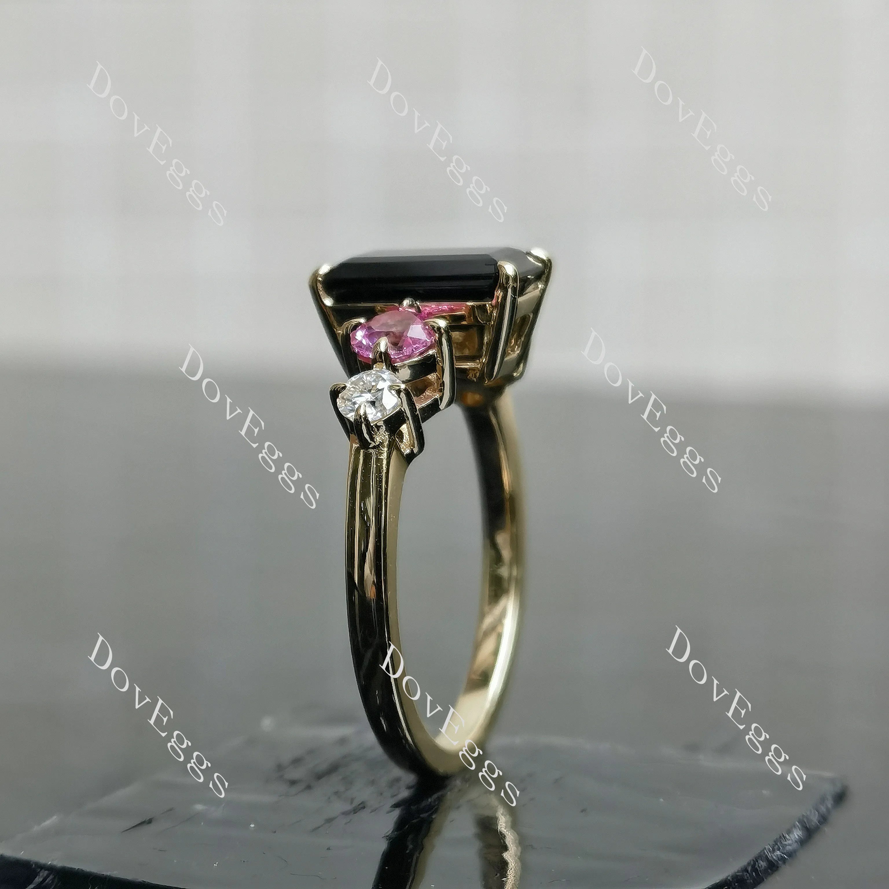 Emerald side stones colored gem engagement ring| DovEggs
