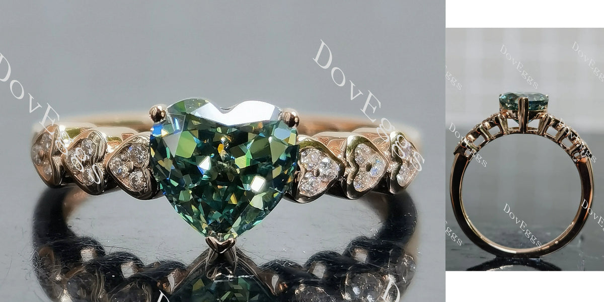 Heart side stones colored moissanite engagement ring| DovEggs