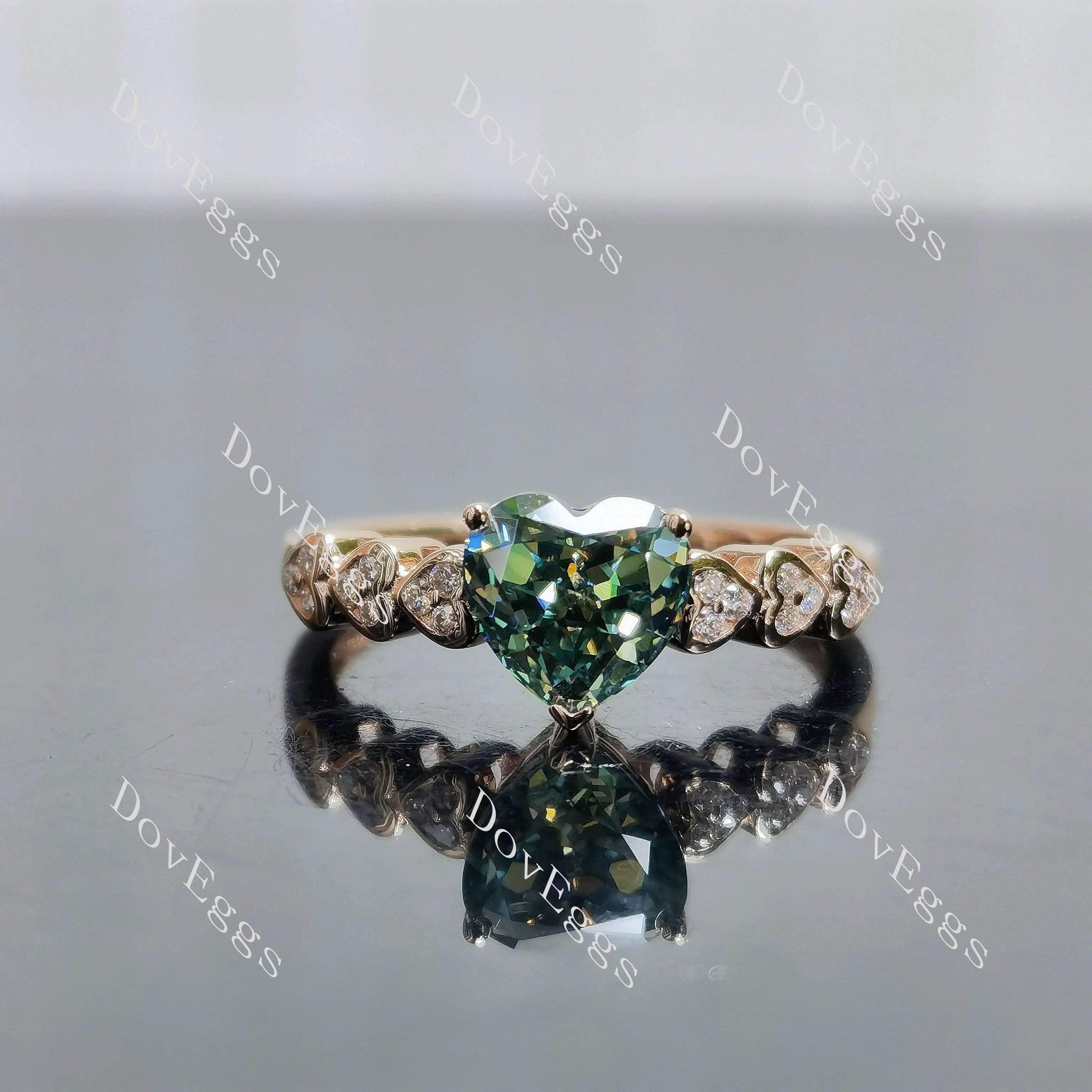 Heart side stones colored moissanite engagement ring| DovEggs