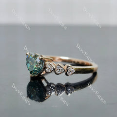 Heart side stones colored moissanite engagement ring| DovEggs