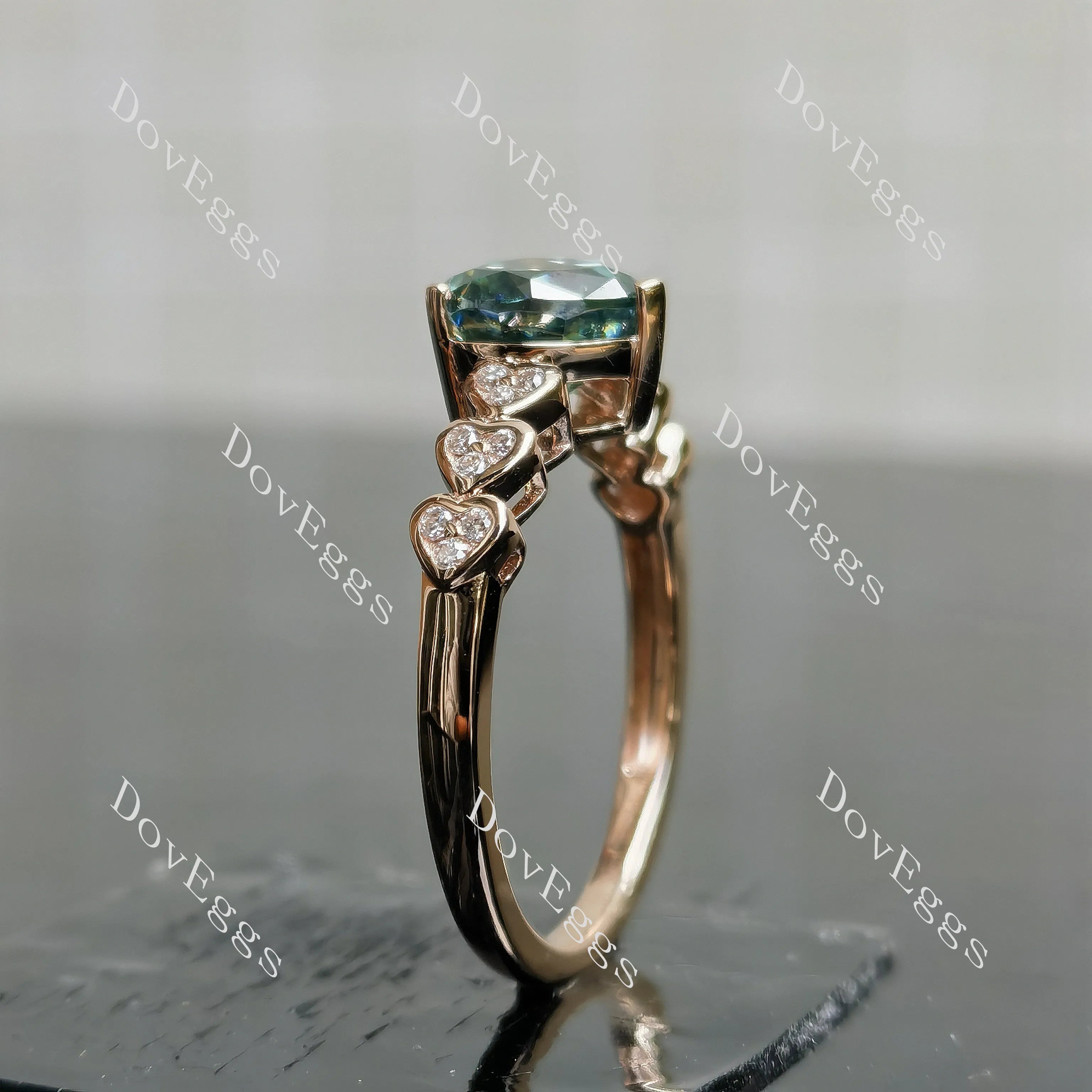 Heart side stones colored moissanite engagement ring| DovEggs