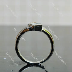 Radiant pear bezel two stones colored moissanite engagement ring| DovEggs