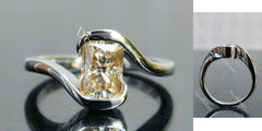 Radiant bezel solitaire colored moissanite engagement ring| DovEggs