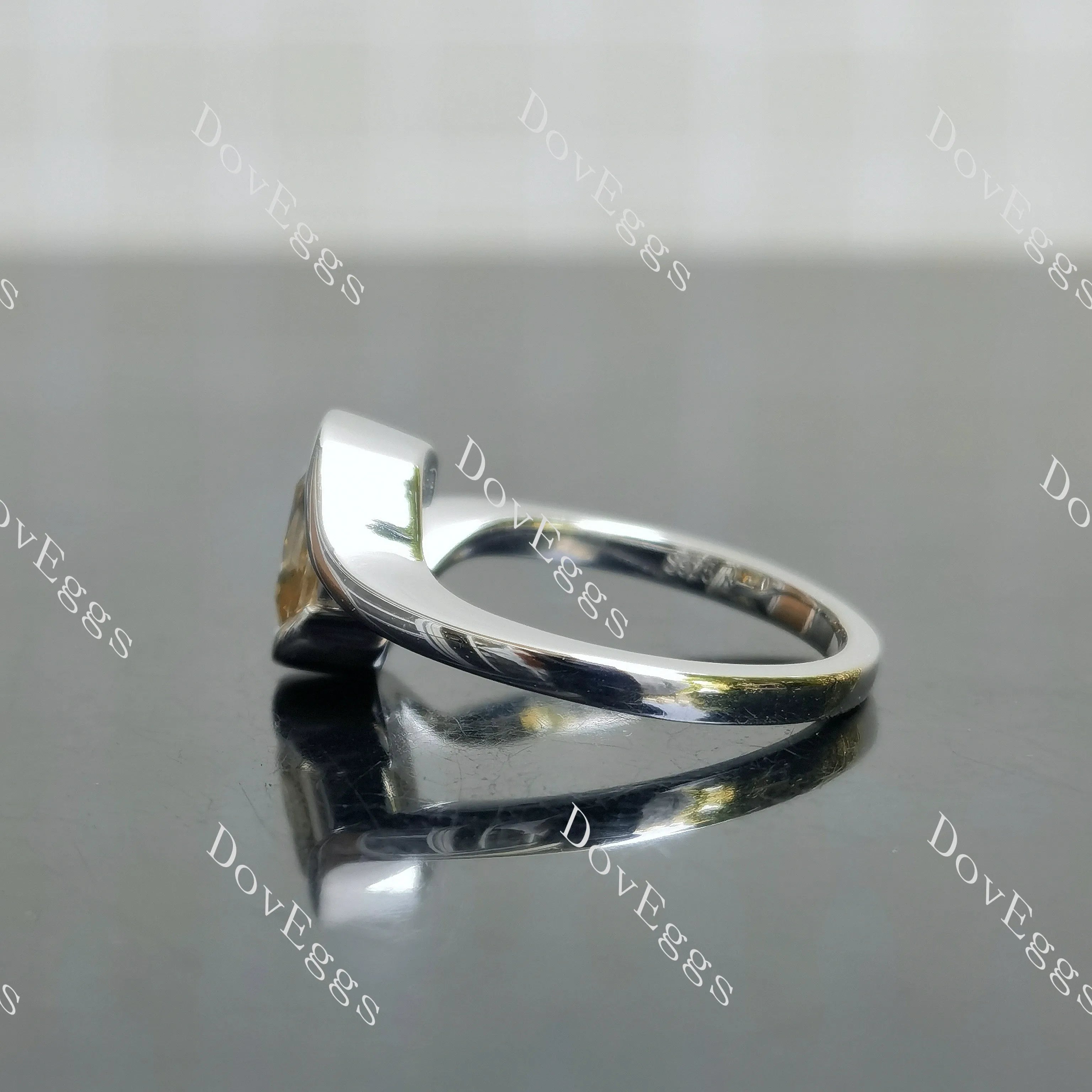 Radiant bezel solitaire colored moissanite engagement ring| DovEggs