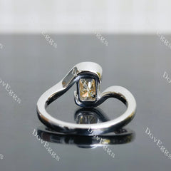 Radiant bezel solitaire colored moissanite engagement ring| DovEggs