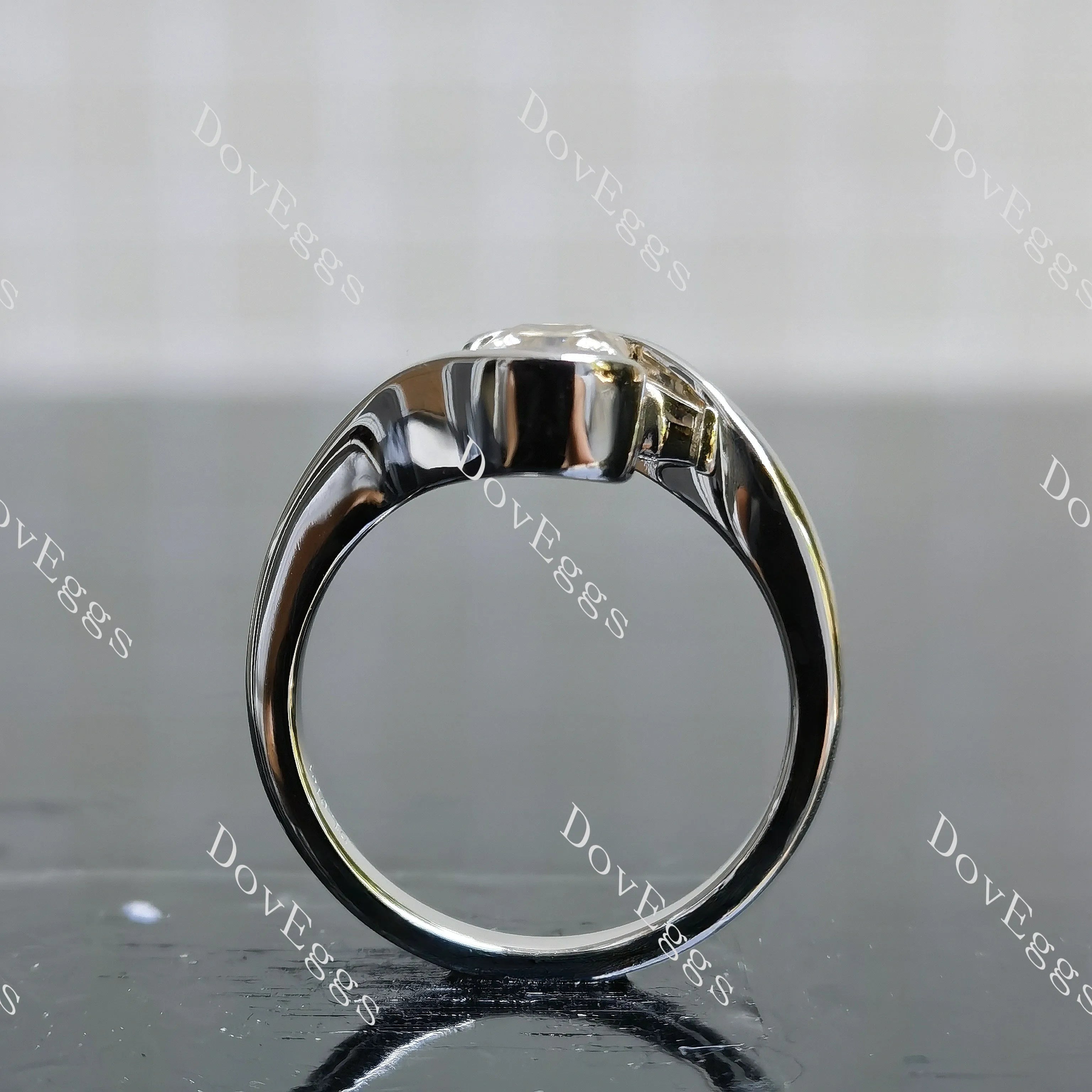 Radiant bezel solitaire colored moissanite engagement ring| DovEggs