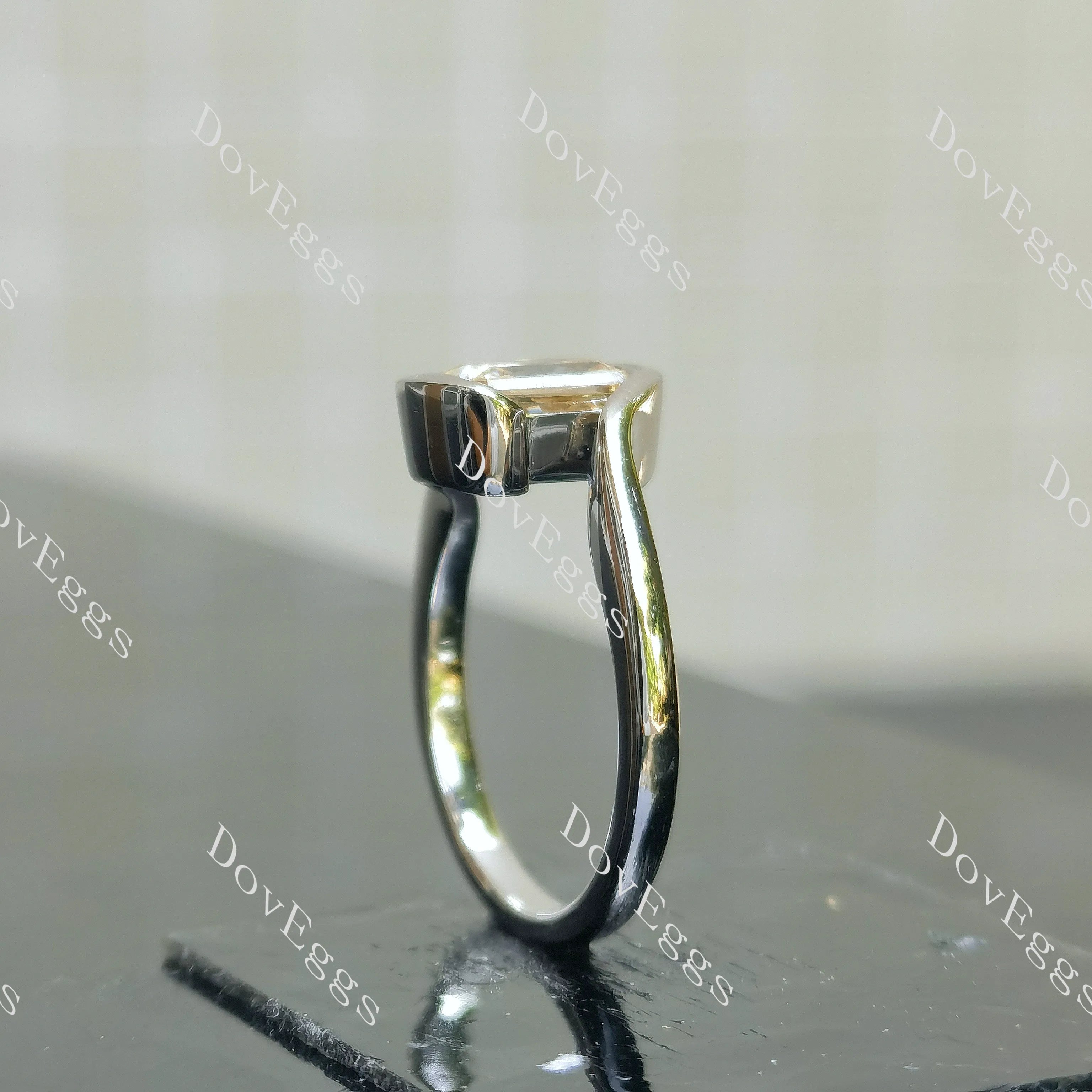 Radiant bezel solitaire colored moissanite engagement ring| DovEggs