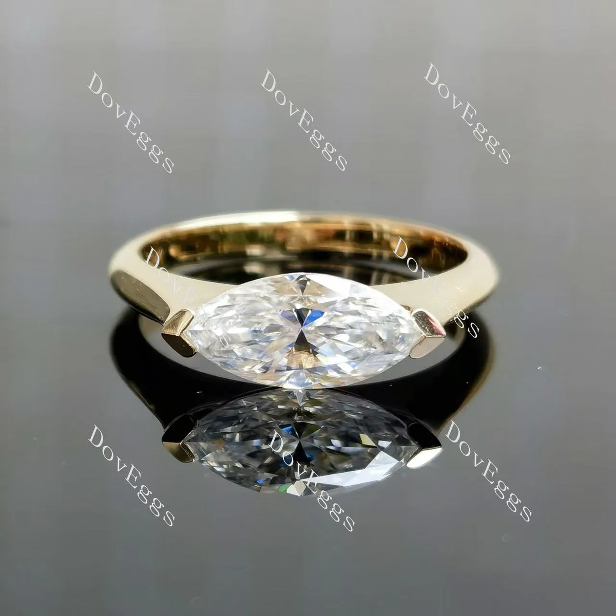 Marquise east west directions solitaire moissanite engagement ring| DovEggs