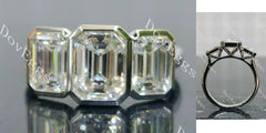 Emerald bezel three stones moissanite engagement ring| DovEggs