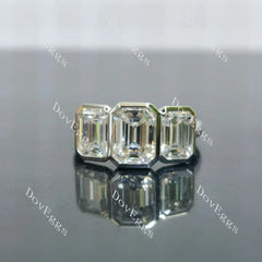 Emerald bezel three stones moissanite engagement ring| DovEggs