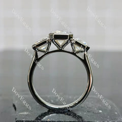 Emerald bezel three stones moissanite engagement ring| DovEggs