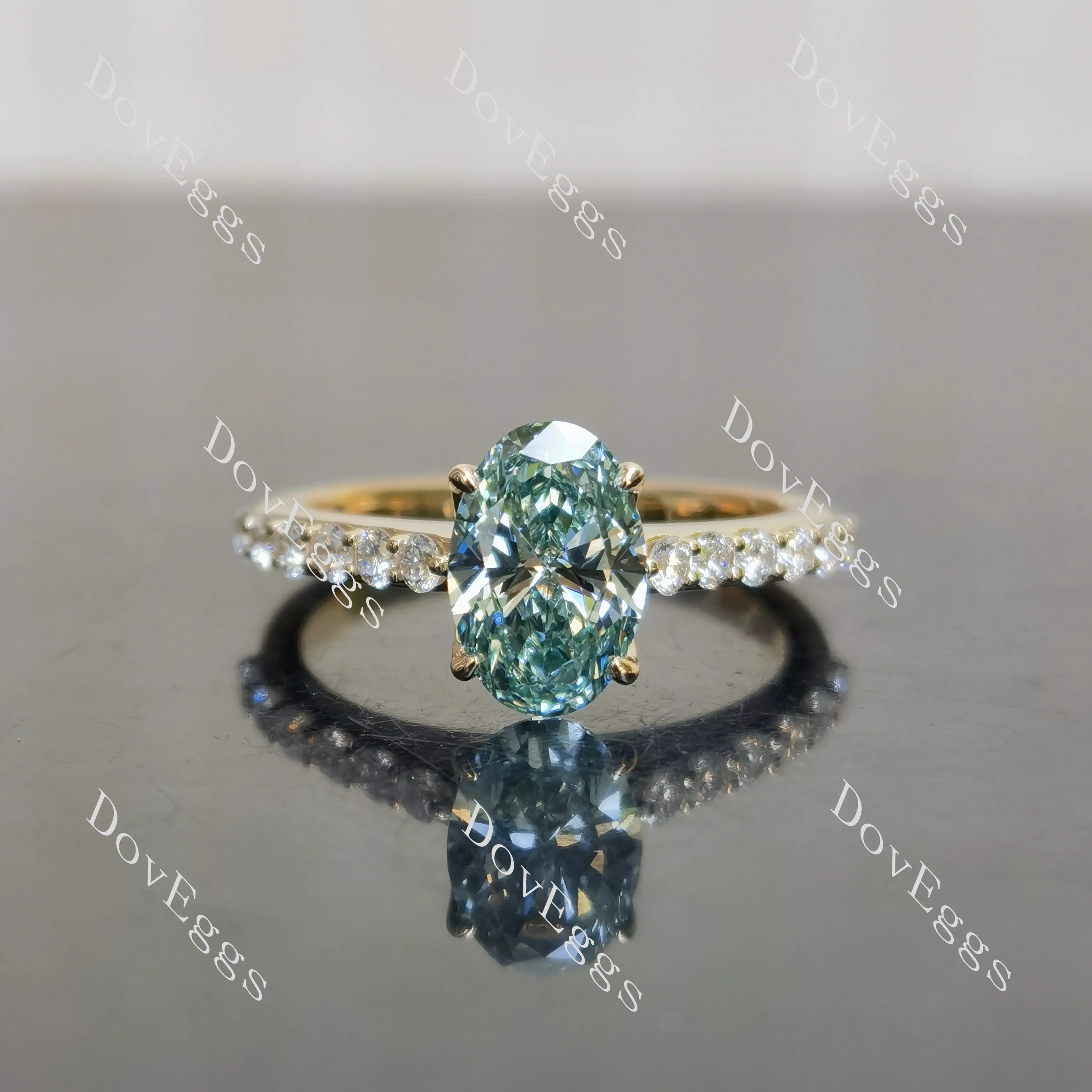 Oval pave colored moissnaite engagement ring| DovEggs
