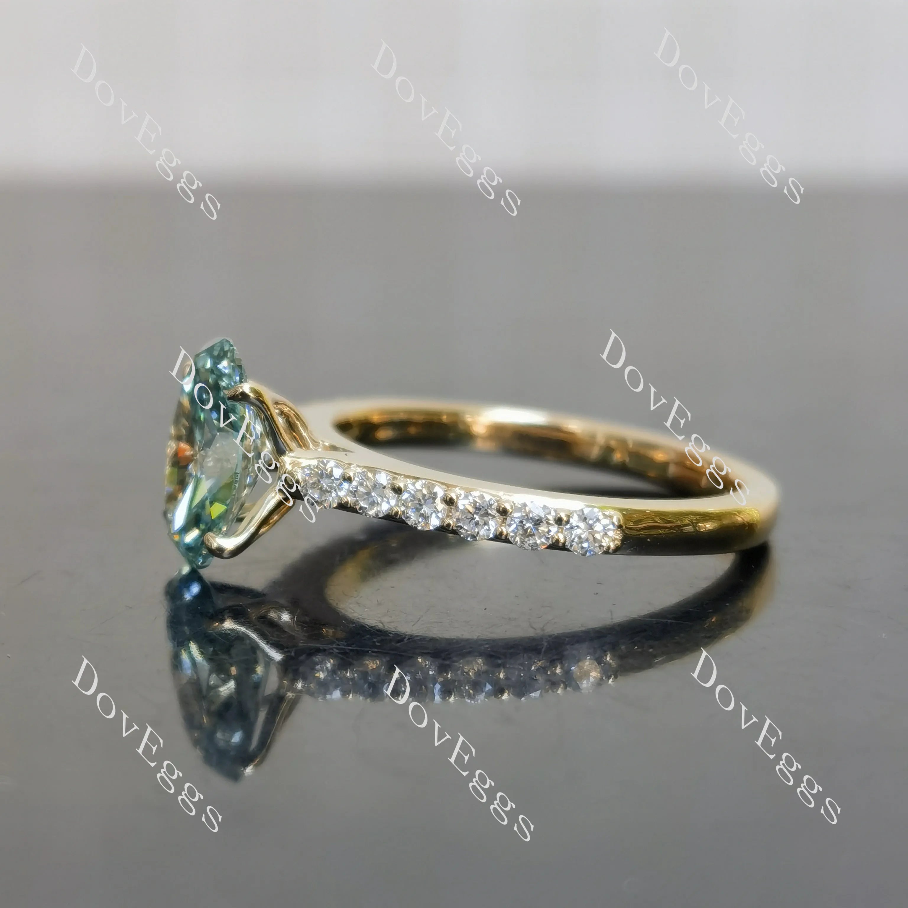 Oval pave colored moissnaite engagement ring| DovEggs