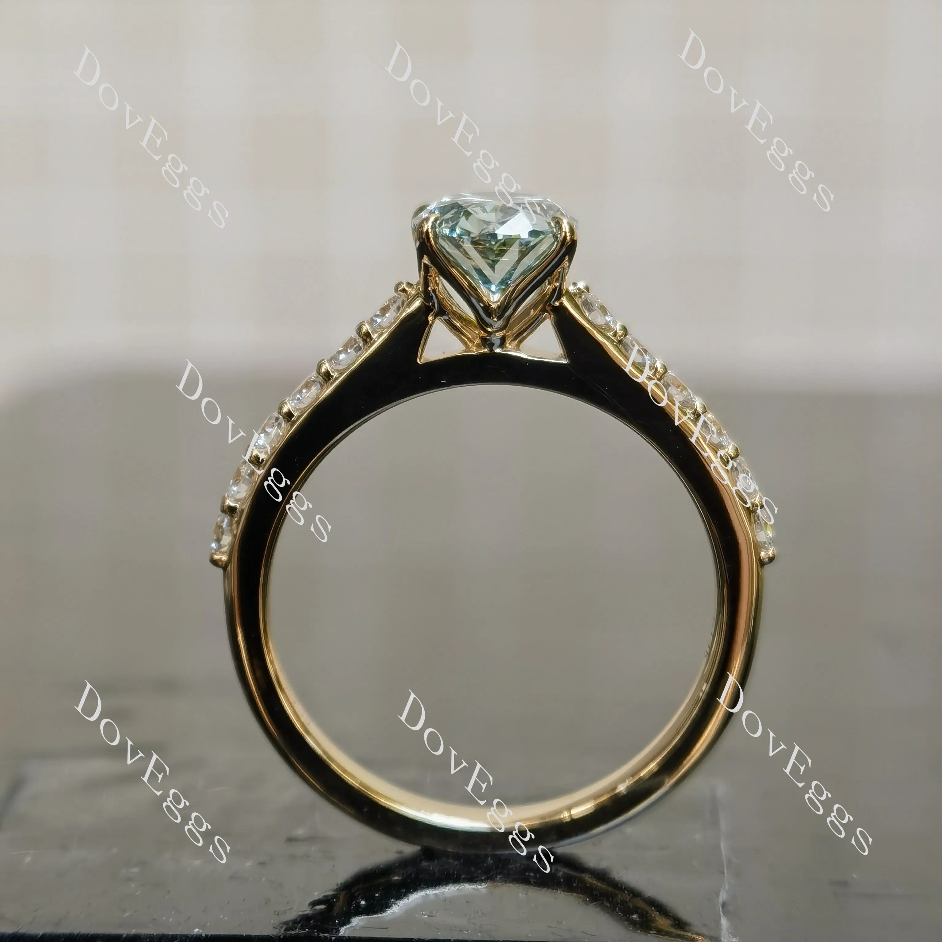 Oval pave colored moissnaite engagement ring| DovEggs