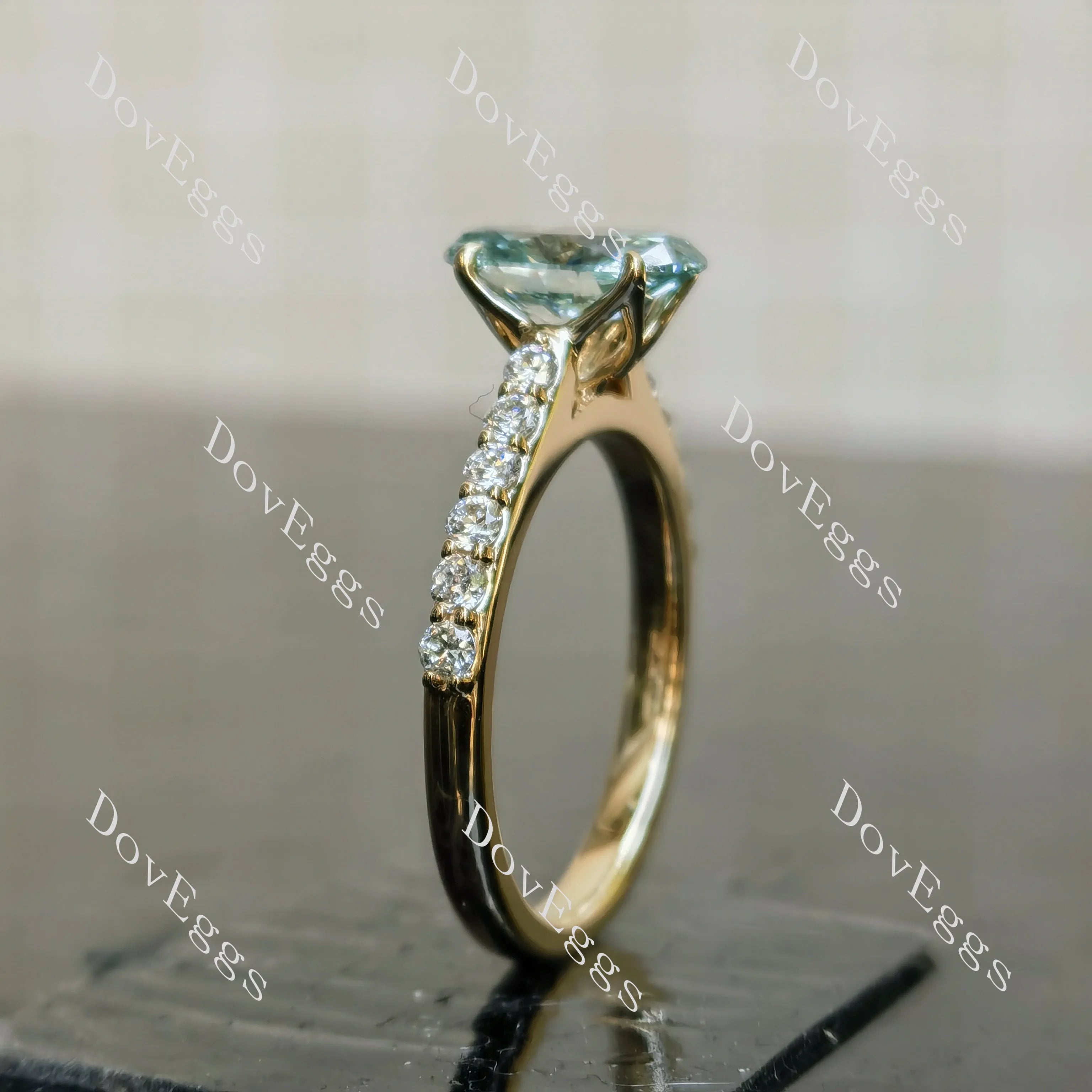 Oval pave colored moissnaite engagement ring| DovEggs