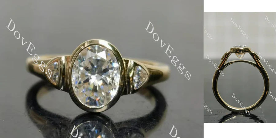 Bezel three stones engagement ring only semi-mount only(Exclusively to DovEggs Stones)
