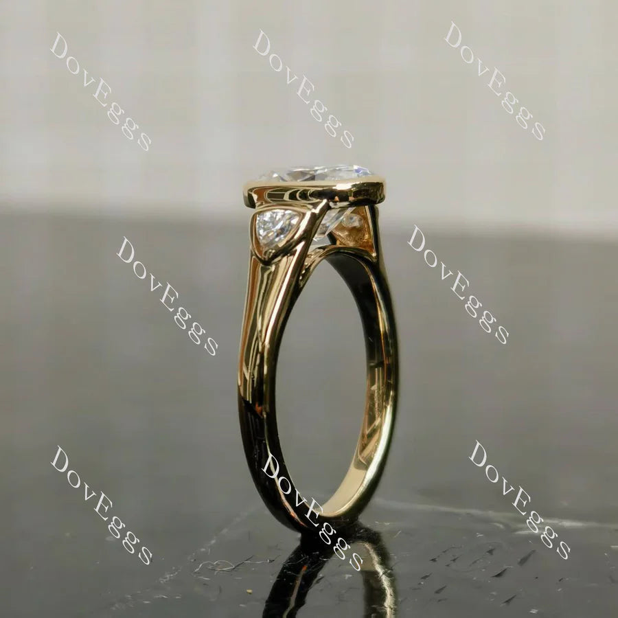 Bezel three stones engagement ring only semi-mount only(Exclusively to DovEggs Stones)