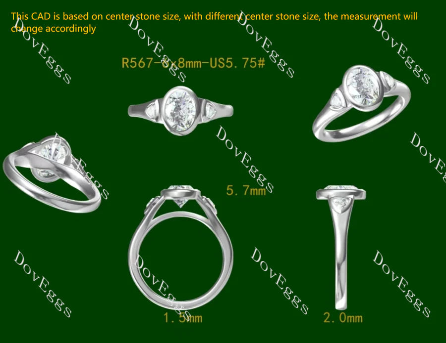 Bezel three stones engagement ring only semi-mount only(Exclusively to DovEggs Stones)