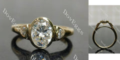Oval bezel three stones moissanite engagement ring| DovEggs