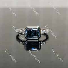 Radiant bezel twilight blue moissanite engagement ring| Doveggs