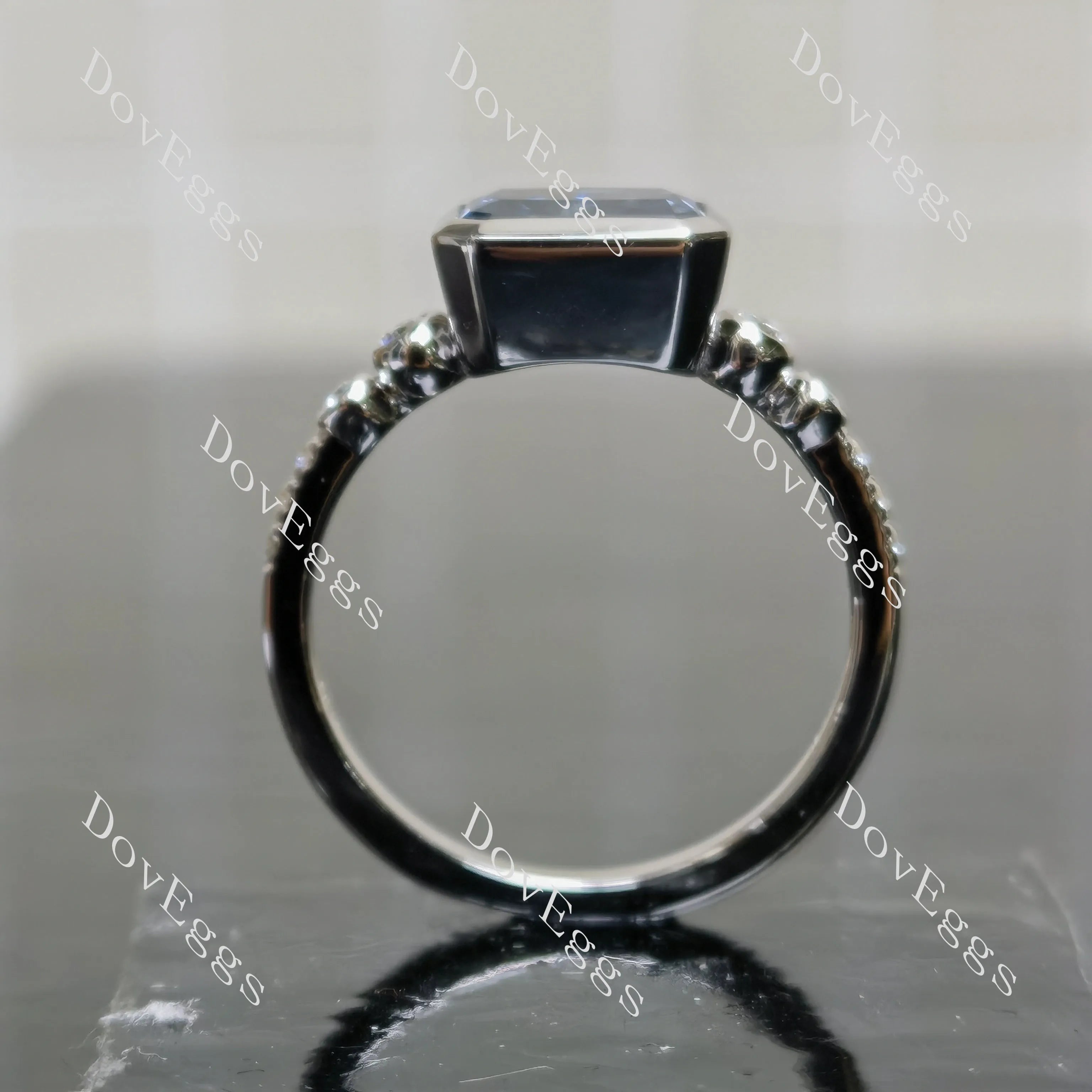 Radiant bezel twilight blue moissanite engagement ring| Doveggs