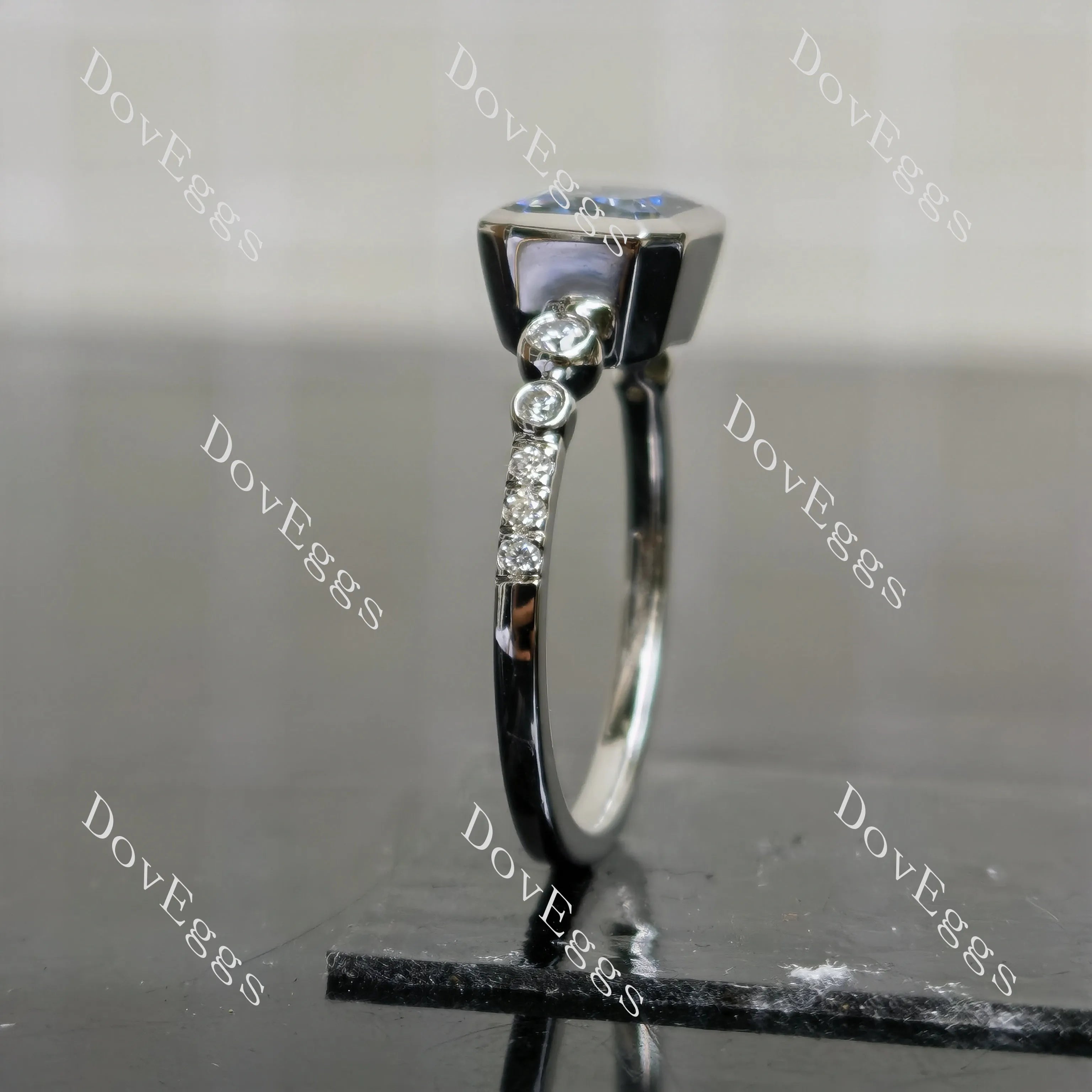 Radiant bezel twilight blue moissanite engagement ring| Doveggs
