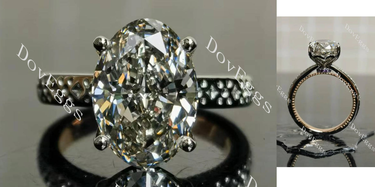 Oval vintage hidden halo moissanite engagement ring | Doveggs