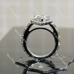 Dean's pear halo pave 3/4 eternity moissanite engagement ring | Doveggs