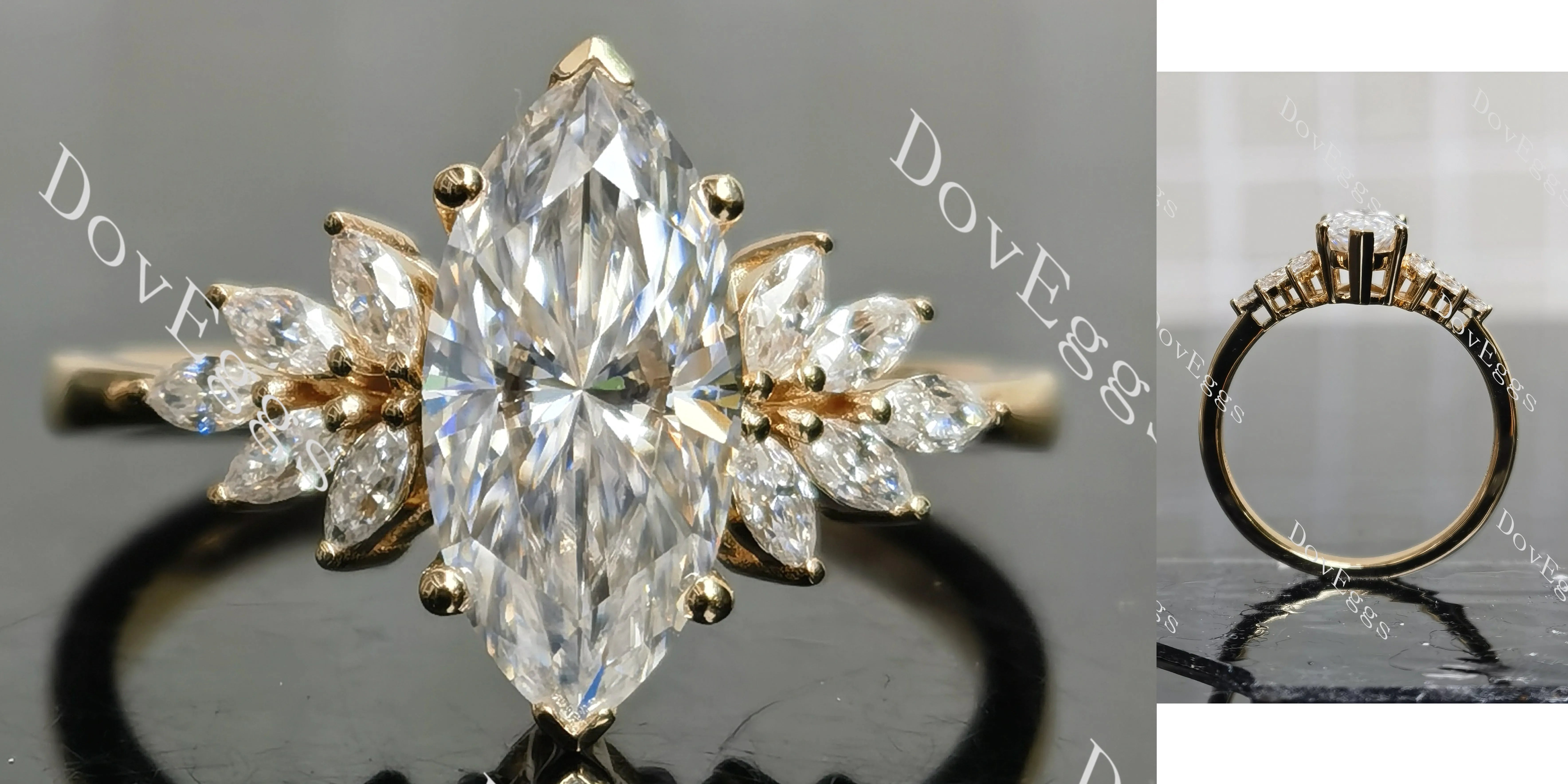 Marquise side stones moissanite engagement ring | Doveggs