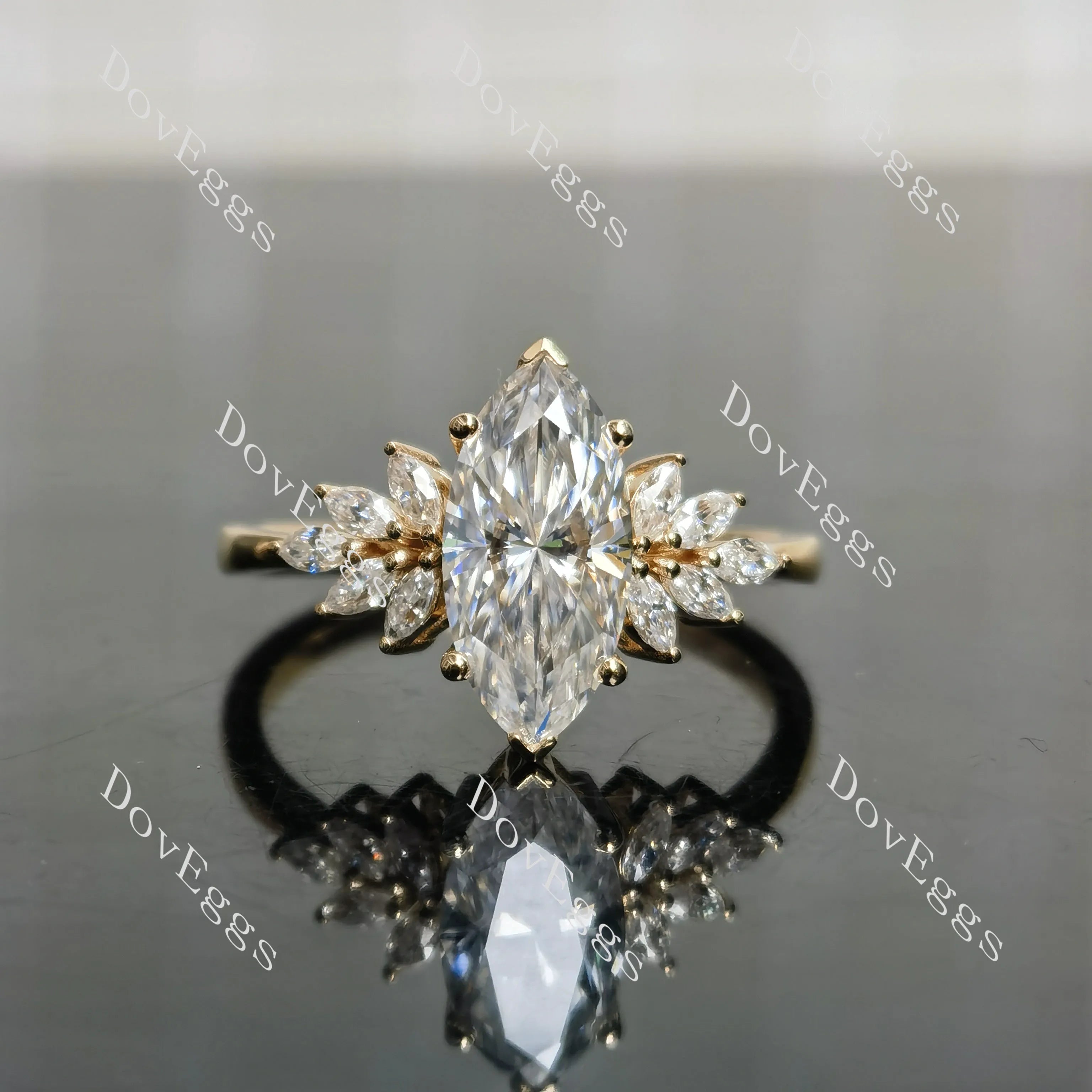 Marquise side stones moissanite engagement ring | Doveggs