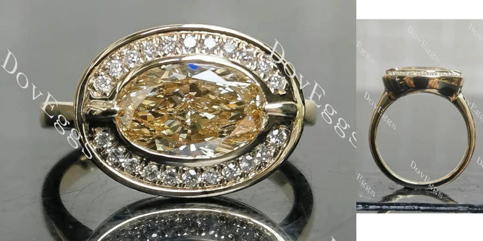 Bezel halo engagement ring semi-mount only(Exclusively to DovEggs Stones)