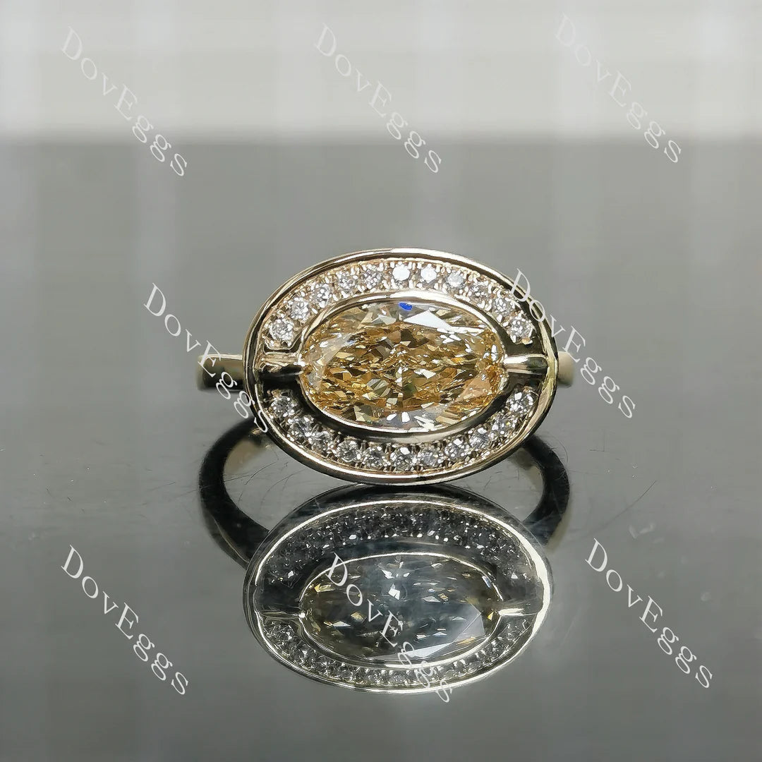 Bezel halo engagement ring semi-mount only(Exclusively to DovEggs Stones)
