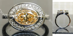 Oval bezel halo colored moissanite engagement ring| Doveggs