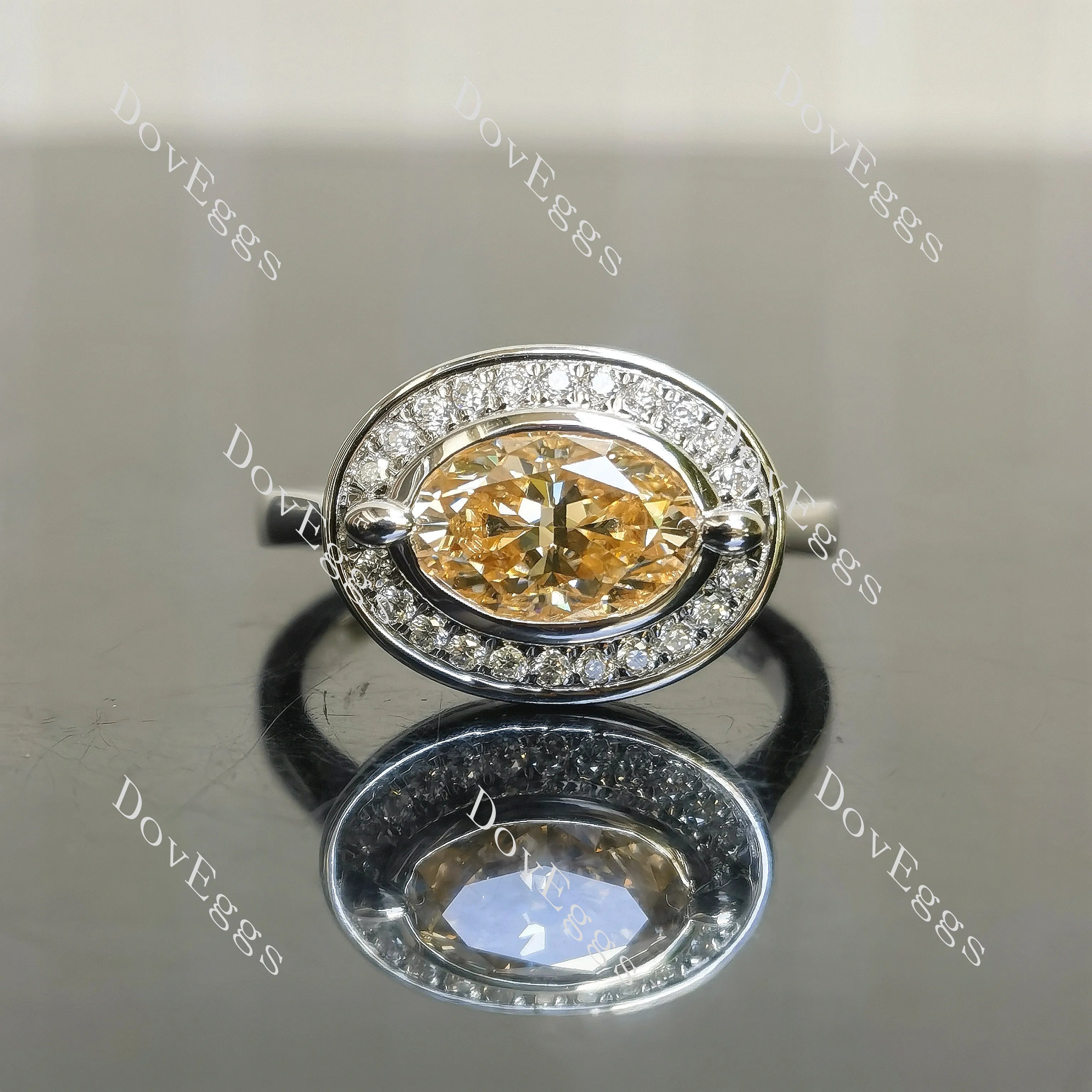 Oval bezel halo colored moissanite engagement ring| Doveggs
