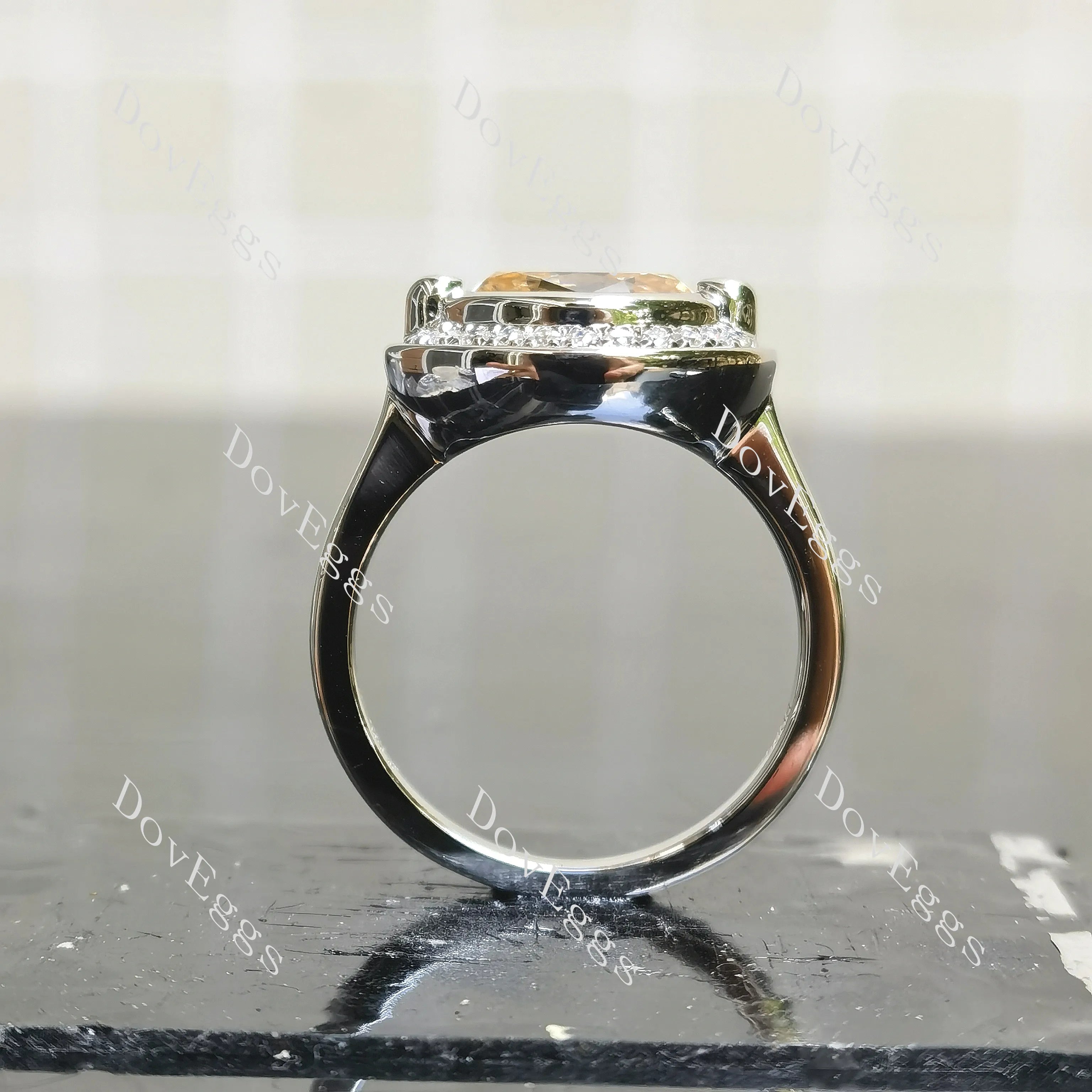 Oval bezel halo colored moissanite engagement ring| Doveggs