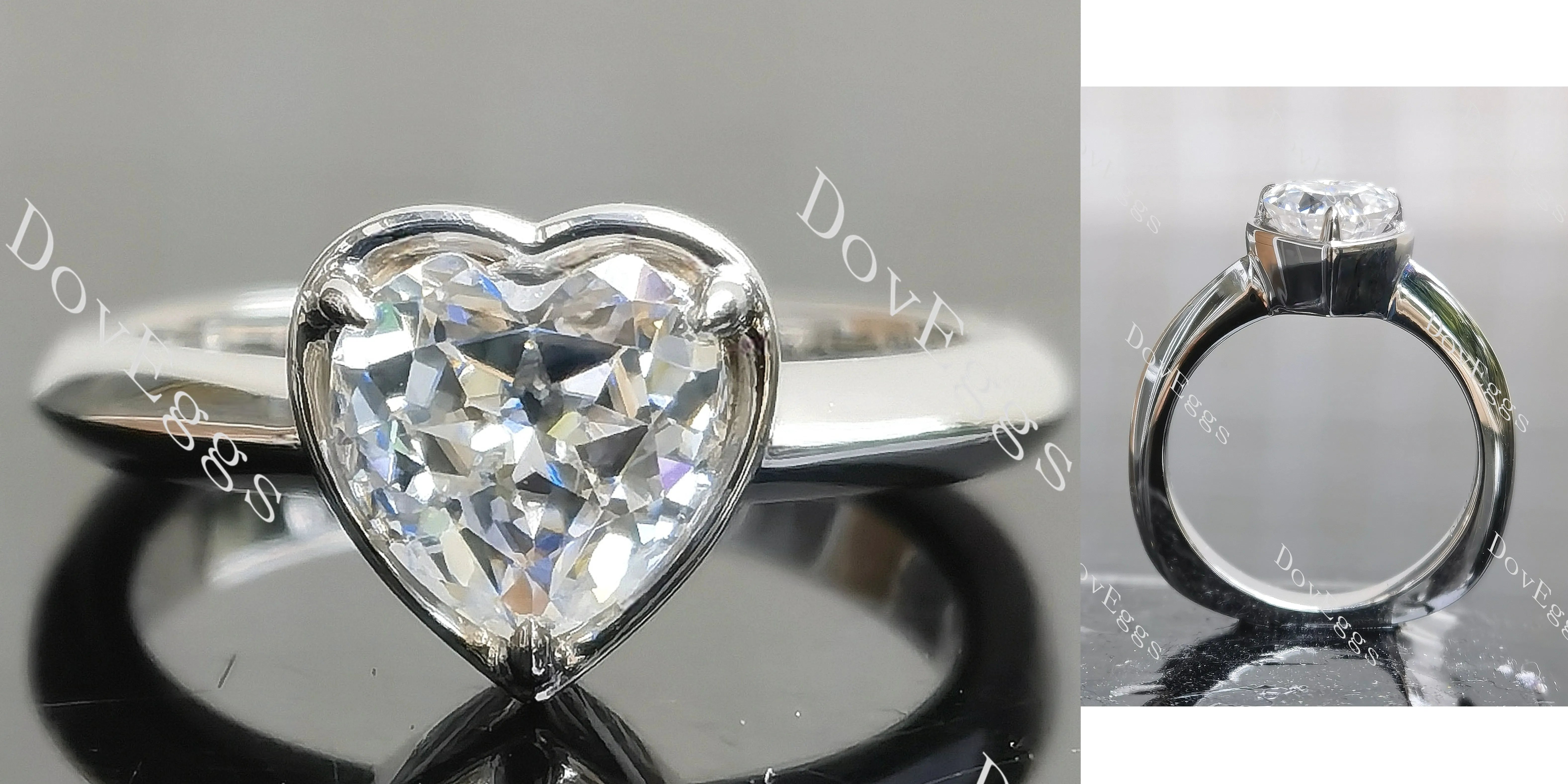 Heart bezel prong solitaire moissanite engagement ring | Doveggs