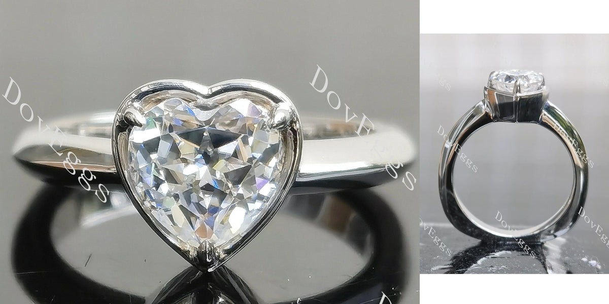 Heart bezel prong solitaire moissanite engagement ring | Doveggs