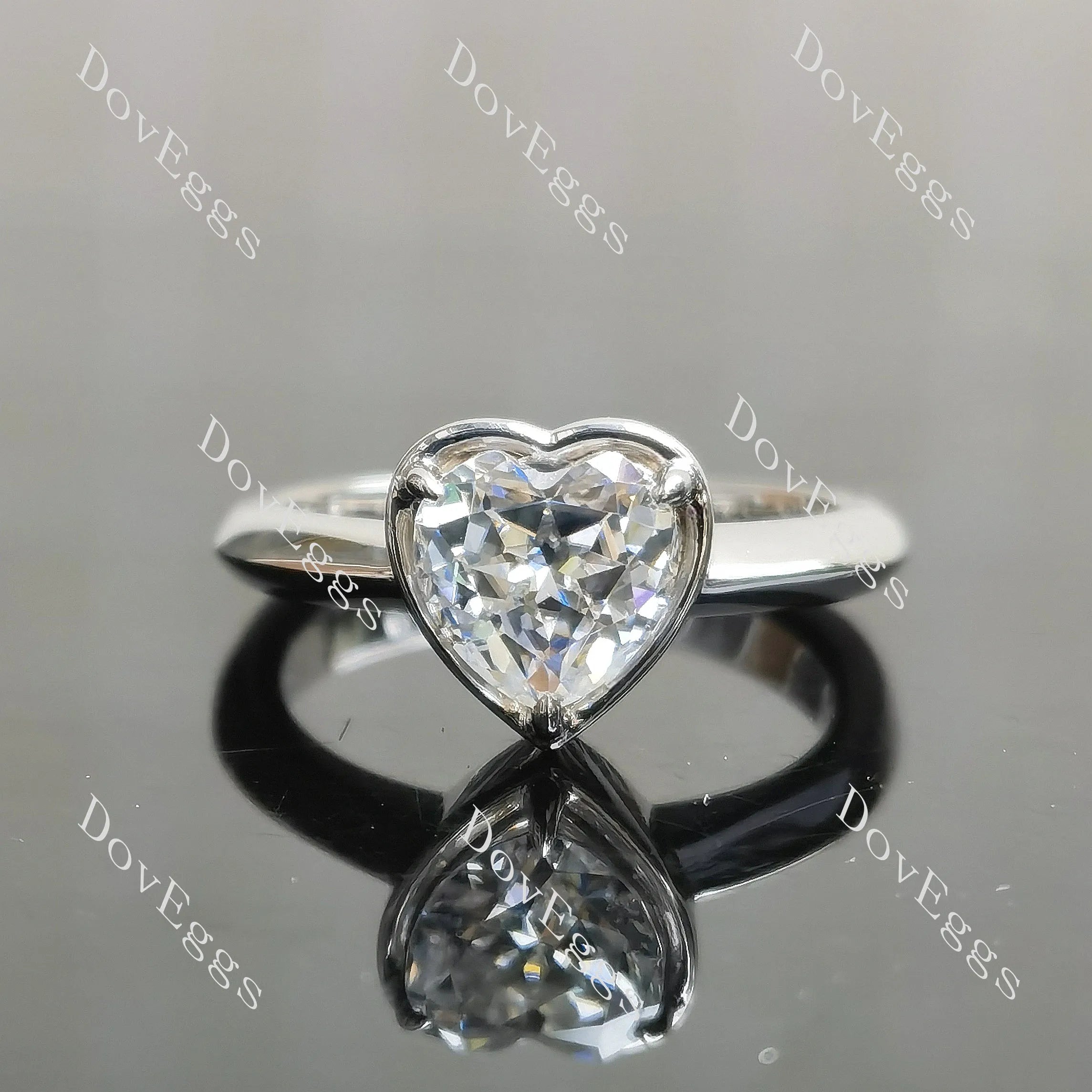 Heart bezel prong solitaire moissanite engagement ring | Doveggs