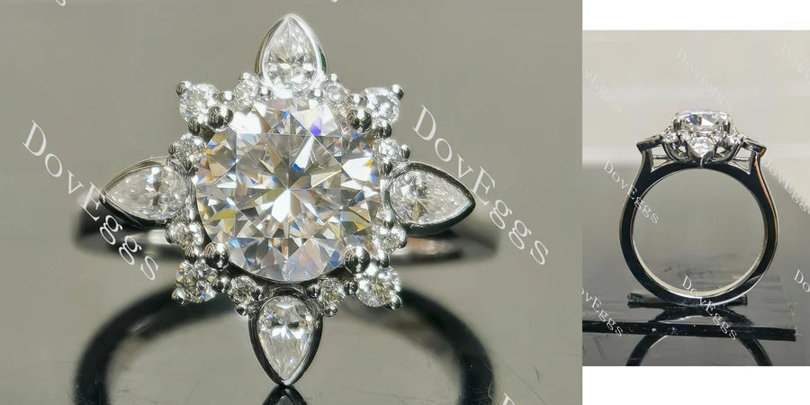Flora pave art deco engraved engagement ring only semi-mount only(Exclusively to DovEggs Stones)