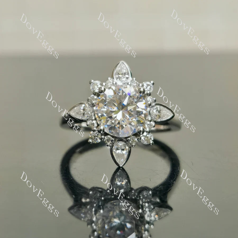 Flora pave art deco engraved engagement ring only semi-mount only(Exclusively to DovEggs Stones)