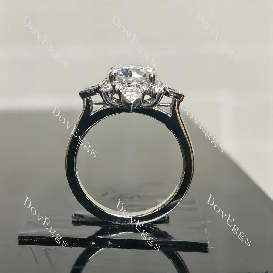Flora pave art deco engraved engagement ring only semi-mount only(Exclusively to DovEggs Stones)