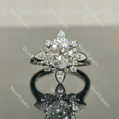 Round art deco floral moissanite engagement ring| DovEggs