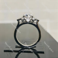 Round art deco floral moissanite engagement ring| DovEggs