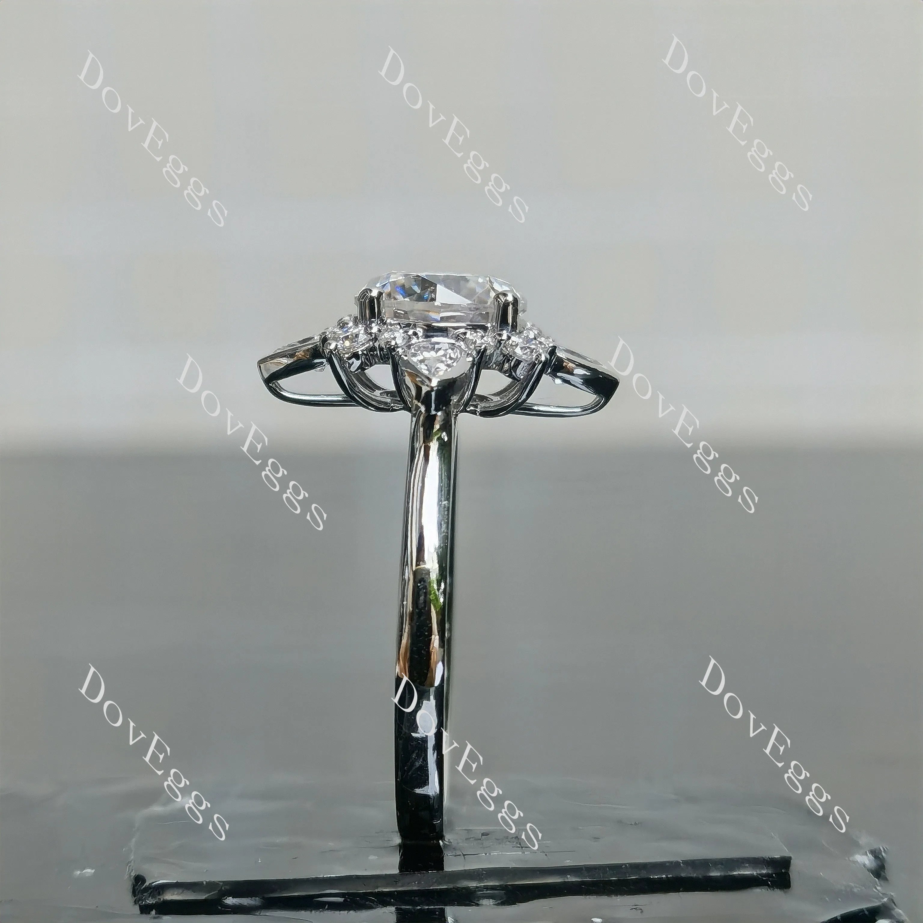 Round art deco floral moissanite engagement ring| DovEggs